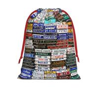 DCEHGEW License Plate Soft Drawstring Gift Wrapping Bags, Reusable Polyester Pouch Storage Bag for Christmas, Halloween, Party Favors, Jewelry, Small Size: 7.9x10.6 inches