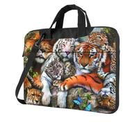 DCEHGEW Lion Tiger Leopard and Butterfly Printed Laptop Bag 14 inch, Triple-Layers Protection Shockproof Crossbody Laptop Shoulder Bag for Men Women