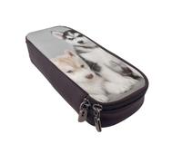 DCEHGEW Lovely Husky Prints PU Leather Pencil Case, Flip-Top Zipper Pen Pouch Organizer for School Office Travel, Stationery Holder, Gift for Women Men Kids