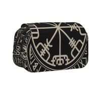 DCEHGEW Magical Design Norse Runes Compass Prints Flap Pencil Case Stylish Storage Bag, Double Layer Large Capacity Pen Pouch for School Office Travel