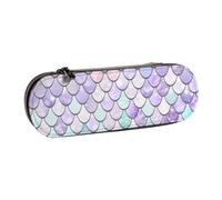 DCEHGEW Mermaid Pastel Pink Purple Aqua Teal Prints Leather Pencil Case Organiser with Pen Slots, Hard Shell Stylish Pouch for School Office Travel, Gift for Students Men Women