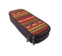 DCEHGEW Mexican Folk Art Boho Prints PU Leather Pencil Case, Flip-Top Zipper Pen Pouch Organizer for School Office Travel, Stationery Holder, Gift for Women Men Kids