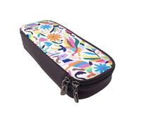 DCEHGEW Mexican Otomi Animals Prints PU Leather Pencil Case, Flip-Top Zipper Pen Pouch Organizer for School Office Travel, Stationery Holder, Gift for Women Men Kids