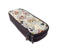 DCEHGEW Mexican Skull Prints PU Leather Pencil Case, Flip-Top Zipper Pen Pouch Organizer for School Office Travel, Stationery Holder, Gift for Women Men Kids
