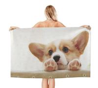 DCEHGEW Microfiber Beach Towel 130x80 CM - Cute Corgi Prints Quick-Dry Absorbent Pool Towel for Swim Gym Travel