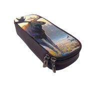 DCEHGEW Moose Deer Prints PU Leather Pencil Case, Flip-Top Zipper Pen Pouch Organizer for School Office Travel, Stationery Holder, Gift for Women Men Kids
