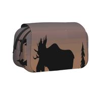 DCEHGEW Moose Mountain Pine Tree Wilderness Prints Flap Pencil Case Stylish Storage Bag, Double Layer Large Capacity Pen Pouch for School Office Travel