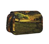 DCEHGEW Mountain Vegetation Printed Flip Pencil Case with 2 Compartments, Large Capacity, Portable Stationery Organizer for School, Travel and Art