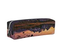 DCEHGEW Mountain View at Sunrise Printed Leather Pencil Case Cute Stationery Organizer Simple Makeup Bag Pen Pouch, Silver Zipper