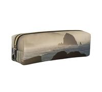 DCEHGEW Mountains Meet the Sea Printed Leather Pencil Case Cute Stationery Organizer Simple Makeup Bag Pen Pouch, Gold Zipper