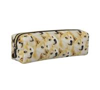 DCEHGEW Mr Doge Meme Printed Leather Pencil Case Cute Stationery Organizer Simple Makeup Bag Pen Pouch, Gold Zipper