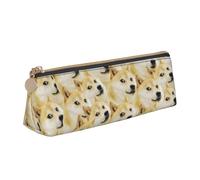 DCEHGEW Mr Doge Meme Printed Zipper Pencil Case Cute Stationery Organizer PVC Leather Triangle Makeup Bag Pen Pouch