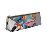 DCEHGEW Music Frog Play Piano Printed Zipper Pencil Case Cute Stationery Organizer PVC Leather Triangle Makeup Bag Pen Pouch