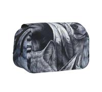 DCEHGEW Native Americans Wolf Printed Flip Pencil Case with 2 Compartments, Large Capacity, Portable Stationery Organizer for School, Travel and Art