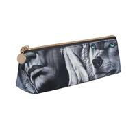 DCEHGEW Native Americans Wolf Printed Zipper Pencil Case Cute Stationery Organizer PVC Leather Triangle Makeup Bag Pen Pouch