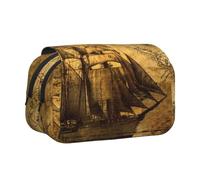 DCEHGEW Nautical Sailing Pirate Theme Prints Flap Pencil Case Stylish Storage Bag, Double Layer Large Capacity Pen Pouch for School Office Travel