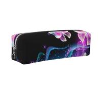 DCEHGEW Neon Butterfly Printed Leather Pencil Case Cute Stationery Organizer Simple Makeup Bag Pen Pouch, Silver Zipper