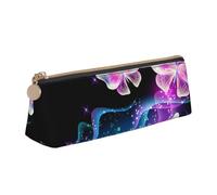 DCEHGEW Neon Butterfly Printed Zipper Pencil Case Cute Stationery Organizer PVC Leather Triangle Makeup Bag Pen Pouch