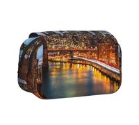 DCEHGEW New York City Scenery Printed Flip Pencil Case with 2 Compartments, Large Capacity, Portable Stationery Organizer for School, Travel and Art
