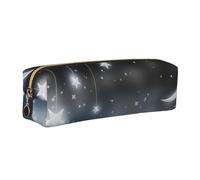 DCEHGEW Nightsky Hanging Moon Stars Printed Leather Pencil Case Cute Stationery Organizer Simple Makeup Bag Pen Pouch, Gold Zipper