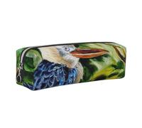 DCEHGEW Oak Bird Printed Leather Pencil Case Cute Stationery Organizer Simple Makeup Bag Pen Pouch, Silver Zipper