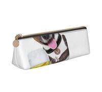 DCEHGEW Oktoberfest Dog Printed Zipper Pencil Case Cute Stationery Organizer PVC Leather Triangle Makeup Bag Pen Pouch