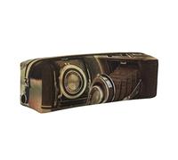 DCEHGEW Old Camera Printed Leather Pencil Case Cute Stationery Organizer Simple Makeup Bag Pen Pouch, Gold Zipper
