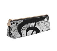 DCEHGEW Old Music Note Printed Zipper Pencil Case Cute Stationery Organizer PVC Leather Triangle Makeup Bag Pen Pouch