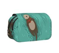 DCEHGEW Otters in Love Printed Flip Pencil Case with 2 Compartments, Large Capacity, Portable Stationery Organizer for School, Travel and Art