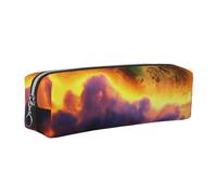 DCEHGEW Outer Space Clouds Printed Leather Pencil Case Cute Stationery Organizer Simple Makeup Bag Pen Pouch, Silver Zipper