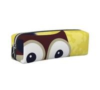 DCEHGEW Owl and Yellow Moon Printed Leather Pencil Case Cute Stationery Organizer Simple Makeup Bag Pen Pouch, Silver Zipper