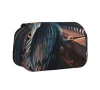 DCEHGEW Owl Plays Piano Printed Flip Pencil Case with 2 Compartments, Large Capacity, Portable Stationery Organizer for School, Travel and Art