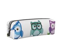DCEHGEW Owls Birds Printed Leather Pencil Case Cute Stationery Organizer Simple Makeup Bag Pen Pouch, Silver Zipper