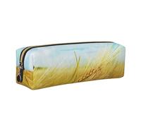 DCEHGEW Paddy Rice Field Printed Leather Pencil Case Cute Stationery Organizer Simple Makeup Bag Pen Pouch, Gold Zipper
