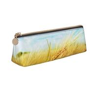DCEHGEW Paddy Rice Field Printed Zipper Pencil Case Cute Stationery Organizer PVC Leather Triangle Makeup Bag Pen Pouch