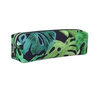 DCEHGEW Palm Leaf Tropical Botany Printed Leather Pencil Case Cute Stationery Organizer Simple Makeup Bag Pen Pouch, Silver Zipper