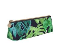 DCEHGEW Palm Leaf Tropical Botany Printed Zipper Pencil Case Cute Stationery Organizer PVC Leather Triangle Makeup Bag Pen Pouch