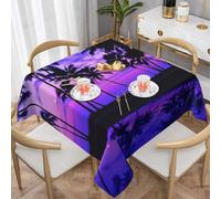 DCEHGEW Palm Tree Purple Sunset Prints Square Tablecloth 137x137 CM, Waterproof Fabric Table Cloth for Dining Table, Farmhouse Table Cover for Kitchen Dining Tabletop Decoration