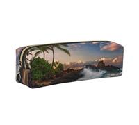 DCEHGEW Palm Trees Clouds Tropical Coast Printed Leather Pencil Case Cute Stationery Organizer Simple Makeup Bag Pen Pouch, Gold Zipper
