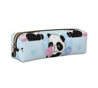 DCEHGEW Panda Printed Leather Pencil Case Cute Stationery Organizer Simple Makeup Bag Pen Pouch, Gold Zipper