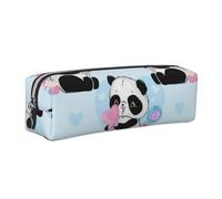 DCEHGEW Panda Printed Leather Pencil Case Cute Stationery Organizer Simple Makeup Bag Pen Pouch, Silver Zipper