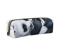 DCEHGEW Panda with Flower Printed Leather Pencil Case Cute Stationery Organizer Simple Makeup Bag Pen Pouch, Gold Zipper