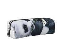 DCEHGEW Panda with Flower Printed Leather Pencil Case Cute Stationery Organizer Simple Makeup Bag Pen Pouch, Silver Zipper