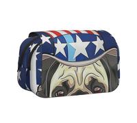 DCEHGEW Patriotic Dog Printed Flip Pencil Case with 2 Compartments, Large Capacity, Portable Stationery Organizer for School, Travel and Art