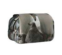 DCEHGEW Penguin Parents and Chicks Antarctica Large Printed Flip Pencil Case with 2 Compartments, Large Capacity, Portable Stationery Organizer for School, Travel and Art