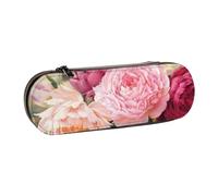 DCEHGEW Peony Flowers Blossom Prints Leather Pencil Case Organiser with Pen Slots, Hard Shell Stylish Pouch for School Office Travel, Gift for Students Men Women