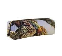 DCEHGEW Pheasants Animals Printed Leather Pencil Case Cute Stationery Organizer Simple Makeup Bag Pen Pouch, Gold Zipper