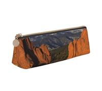 DCEHGEW Pikes Peak Colorado Printed Zipper Pencil Case Cute Stationery Organizer PVC Leather Triangle Makeup Bag Pen Pouch