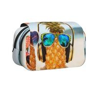 DCEHGEW Pineapple Fruit Sunglasses Sand Beach Printed Flip Pencil Case with 2 Compartments, Large Capacity, Portable Stationery Organizer for School, Travel and Art