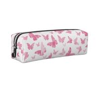 DCEHGEW Pink Butterflies Printed Leather Pencil Case Cute Stationery Organizer Simple Makeup Bag Pen Pouch, Silver Zipper